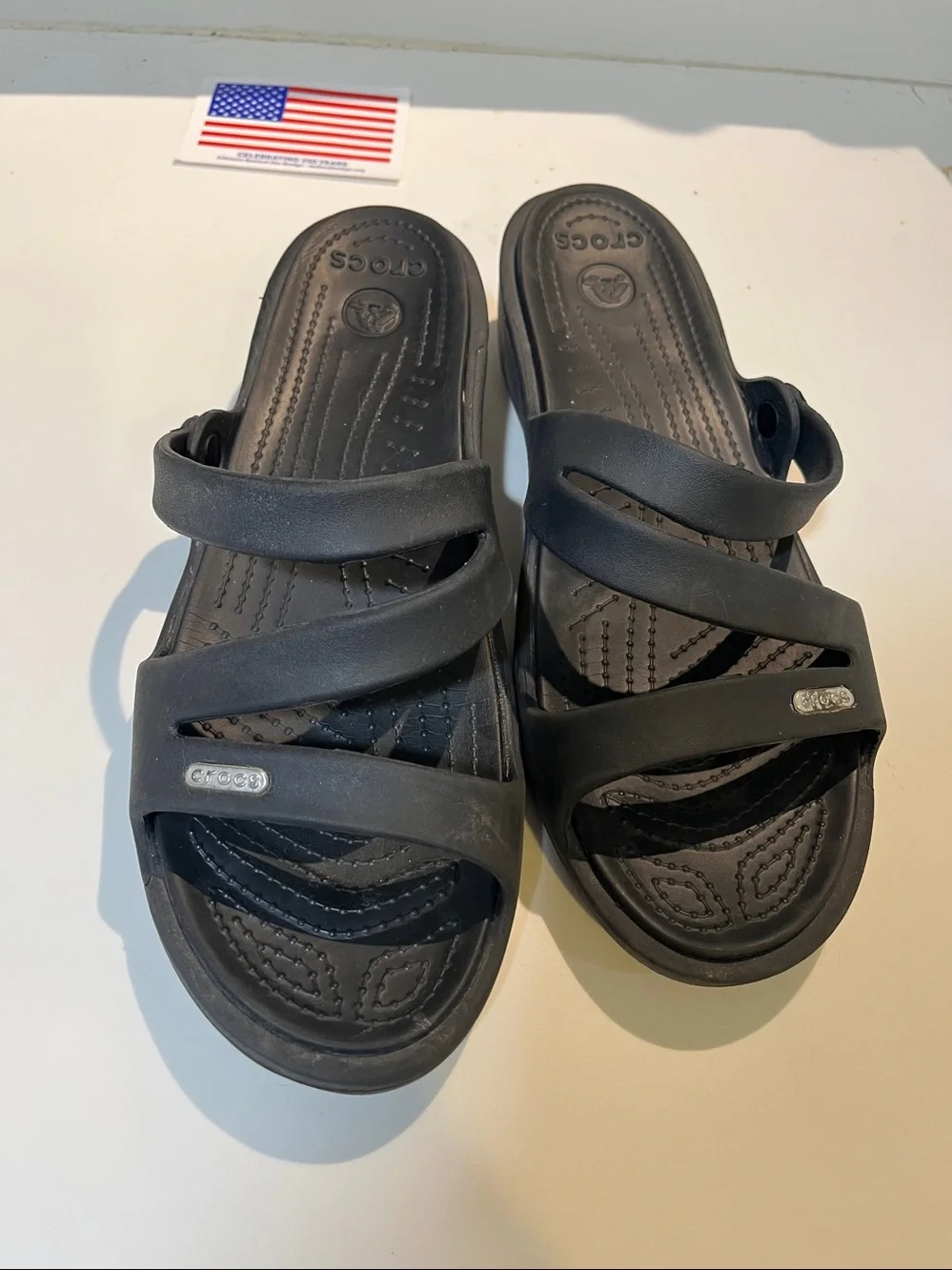CROCS Black Triple-Strap Slide Sandals